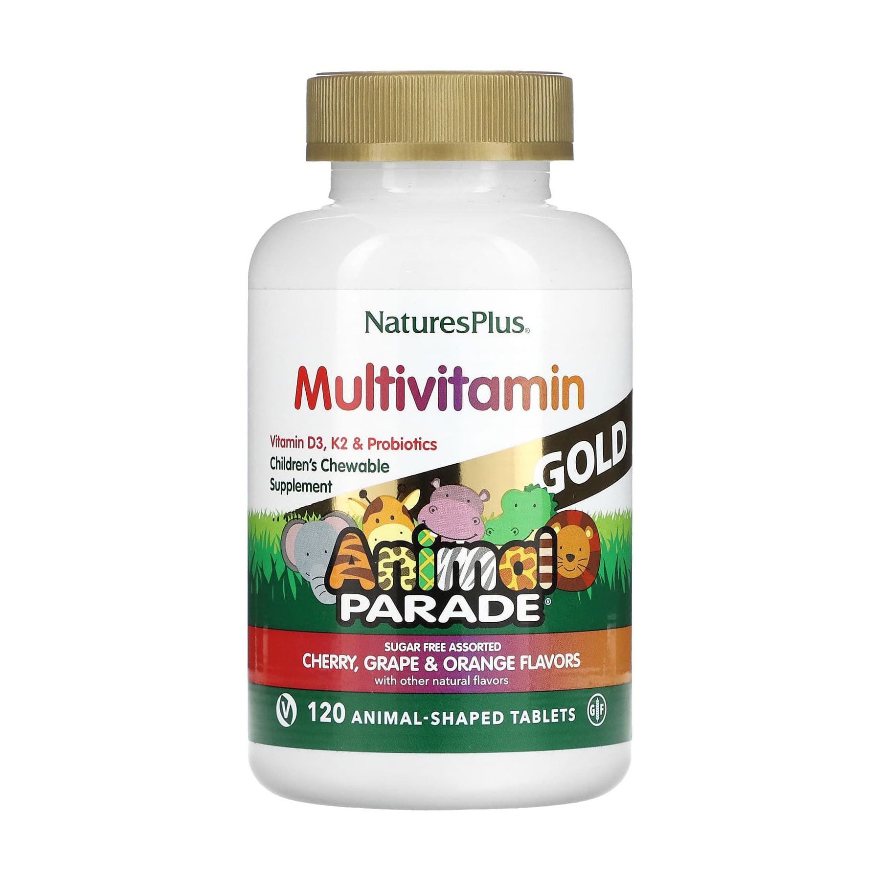 Мультивітаміни та мінерали для дітей NaturesPlus Animal Parade Gold смак асорті, 120 жувальних таблеток
